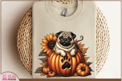Sunflower Pumpkin Pug dog png, Autumn Fall Pug sublimation Product Image 4