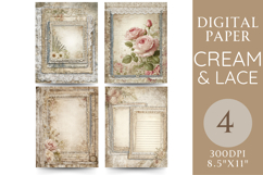 Cream &amp; Lace Junk Journal Pages 4 Papers Product Image 1