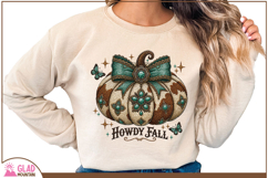 Howdy Fall Western faux embroidery Pumpkin png, Cowhide Fall Product Image 3