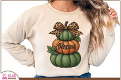 Faux embroidered stacked pumpkins, Blessed Fall Pumpkin png Product Image 3