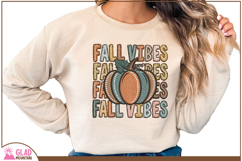Retro faux embroidery Fall Vibes pumpkin png, Autumn Pumpkin Product Image 3