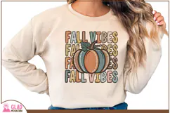 Retro faux embroidery Fall Vibes pumpkin png, Autumn Pumpkin Product Image 3