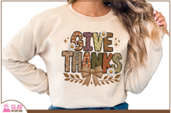 Give Thanks Boho faux embroidery png, Thanksgiving Fall png Product Image 3