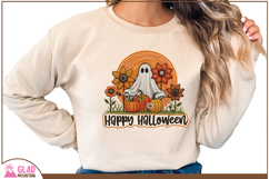 Faux embroidery Happy Halloween flower ghost sublimation png Product Image 3