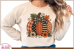 Fall faux embroidery polka dot pumpkin, plaid Autumn pumpkin Product Image 4