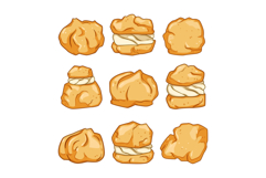 Cream puffs displaying different shapes and sweet fillings Product Image 1