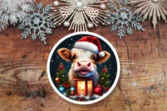 Cream Santa Cow with lantern Round PNG