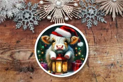 Cream Santa Cow with lantern Round PNG