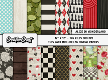 Alice in Wonderland Digital Papers, scrapbooking designs Product Image 2