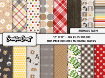 Animals Farm Digital Papers, scrapbook backgrounds designs Product Image 2
