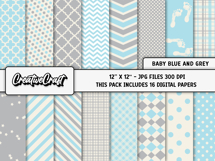 Baby Blue Grey Digital Papers, scrapbook backgrounds designs Product Image 2