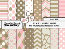 Baby Girl Digital Papers, scrapbooking backgrounds designs Product Image 2