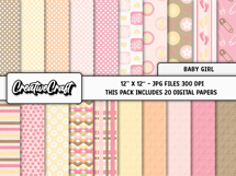 Baby Girl Digital Papers, baby shower backgrounds scrapbook Product Image 2