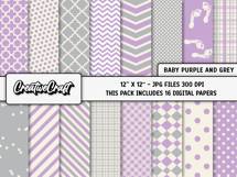 Baby Purple Grey Digital Papers, scrapbook background design Product Image 2