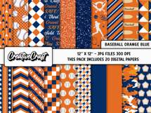 Baseball Sport Digital Papers, background designs, scrapbook Product Image 2