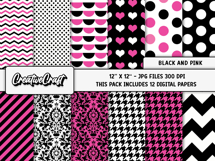 Black Pink Digital Papers, scrapbooking backgrounds designs Product Image 2