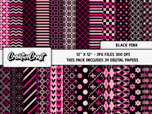 Black Pink Digital Papers, scrapbooking backgrounds designs Product Image 2