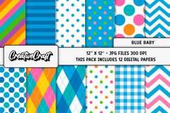 Blue Baby Digital Papers, scrapbooking backgrounds designs Product Image 1