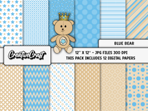 Blue Bear Digital Papers, scrapbooking backgrounds designs Product Image 2