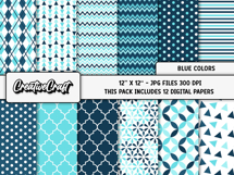Blue Colors Digital Papers, scrapbooking backgrounds designs Product Image 2