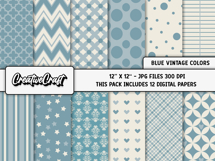 Blue Vintage Digital Papers, scrapbook backgrounds designs Product Image 2