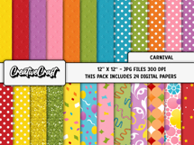 Carnival Colors Digital Papers, scrapbook backgrounds design Product Image 2