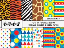 Circus Animals Digital Papers, scrapbook backgrounds designs Product Image 2