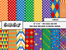 Circus Digital Papers, carnival digital scrapbooking designs Product Image 2