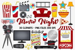 Movie Night Clip Art, cinema graphic, cinema illustrations Product Image 2
