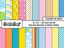 Coloring the World Digital Papers, scrapbooking backgrounds Product Image 2