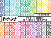 Colors Damask Digital Papers, scrapbook backgrounds designs Product Image 2