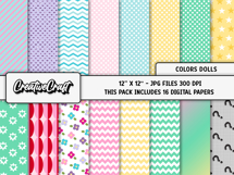 Colors Dolls Digital Papers, scrapbook backgrounds designs Product Image 2