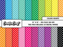 Colors Hearts Digital Papers, scrapbook backgrounds designs Product Image 2