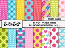 Colors Sewing Digital Papers, scrapbook backgrounds designs Product Image 2