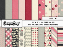 Cute Cat Digital Papers, scrapbooking backgrounds designs Product Image 2