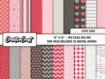 Cute Love Digital Papers, scrapbooking backgrounds designs Product Image 2