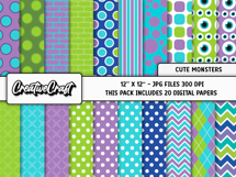 Cute Monsters Digital Papers, scrapbook backgrounds designs Product Image 2