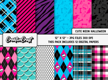 Cute Neon Halloween Digital Papers, scrapbooking backgrounds Product Image 2