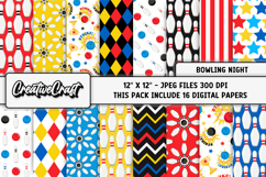 Bowling Night Digital Paper, bowling digital scrapbook Product Image 1