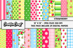 Strawberry Digital Paper, strawberry scrapbook illustration Product Image 1