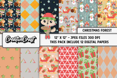 Christmas Forest Digital Paper, merry christmas illustration Product Image 1