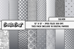 Silver Digital Papers, silver scrapbook, silver backgrounds Product Image 1