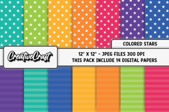 Colored Stars Digital Papers, scrapbook backgrounds designs Product Image 1
