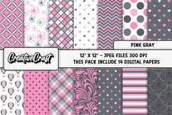 Pink Gray Digital Papers, pink gray background illustrations Product Image 2