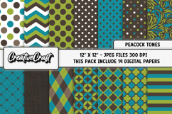 Peacock Tones Digital Papers, brown green background designs Product Image 2