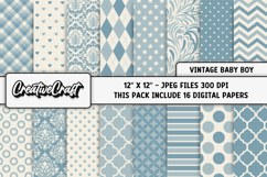 Vintage Baby Boy Digital Paper, baby boy backgrounds designs Product Image 2