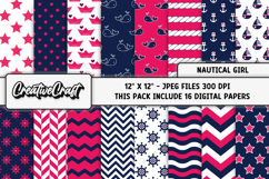 Nautical Girl Digital Papers, nautical backgrounds designs Product Image 2