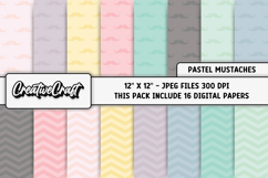 Pastel Colors Mustaches Digital Papers, mustaches background Product Image 2
