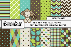 Monkey Baby Digital Papers, monkey backgrounds illustrations Product Image 2