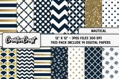 Nautical Gold Digital Papers, nautical backgrounds designs Product Image 1